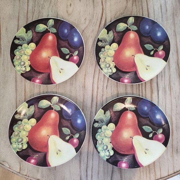 FURIO Eden Fruit Design Pear Grape Plumb Oval Salad 4 Plates, 8 3/8 inches - Picture 2 of 8